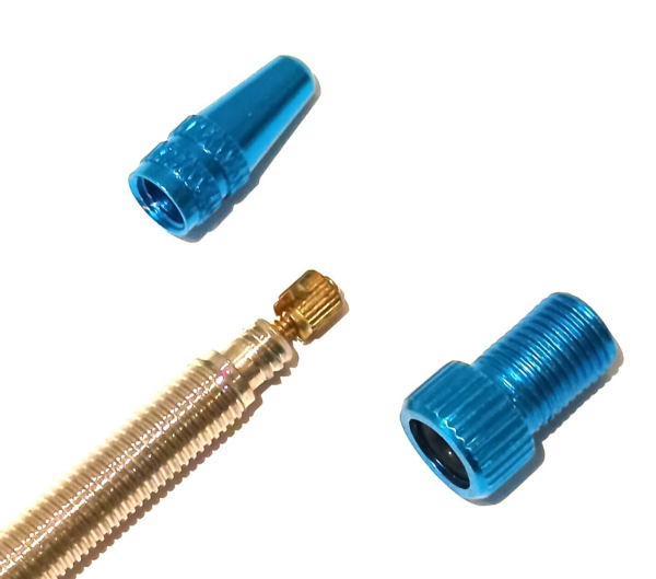 WIAN Bike and Parts Presta Ventil Set, Ventildeckel und Pumpaufsatz, hellblau