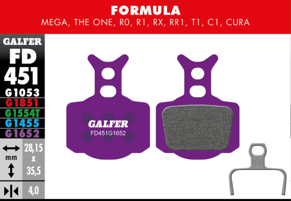 Galfer GALFER Brake Pad FD451 E-Bike "Formula The One / RO / R1 / RX / Mega", violett