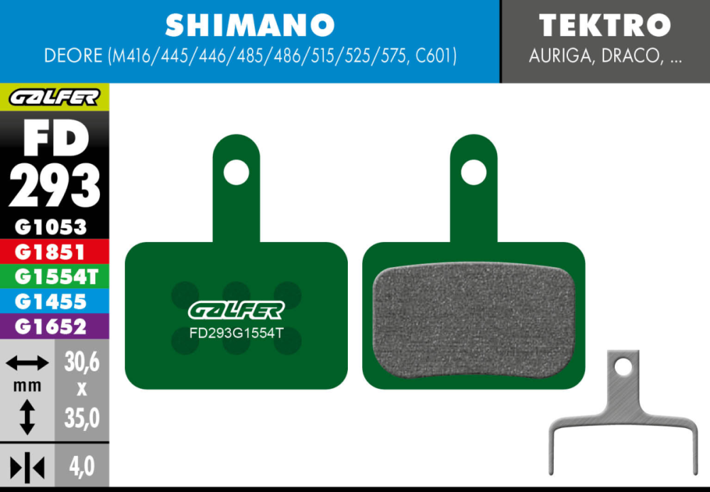 Galfer GALFER Brake Pad FD293 Pro "Shimano M4050/M486/M447/M395/Tektro Auriga/Drago", grün