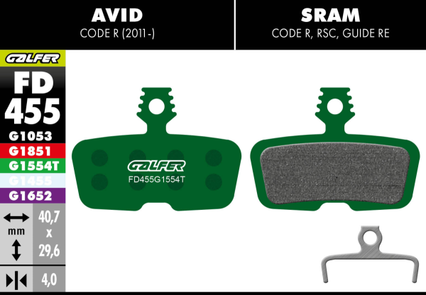 GALFER Brake Pad FD455 Pro, Avid Code 5,R ab 2011, grün