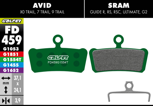 GALFER Brake Pad FD459 Pro, Avid Elixier X.0 / Trail 7,9 / Sram Guide / Trickstuff C42, grün