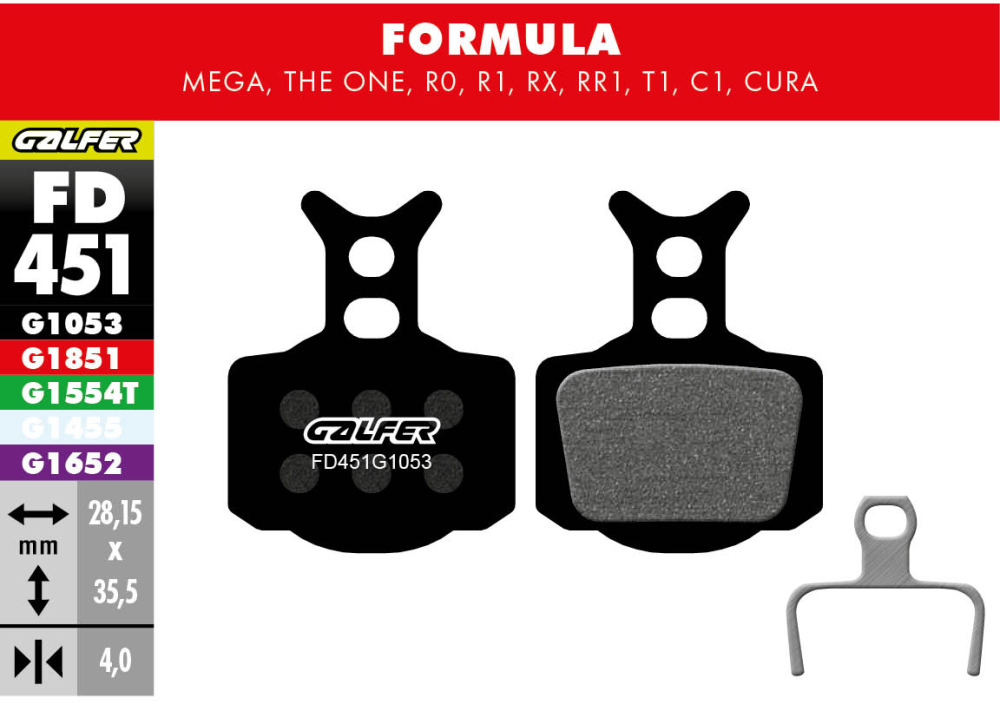 Galfer GALFER Brake Pad FD451 Performance "Formula The One / RO / R1 / RX / Mega", schwarz