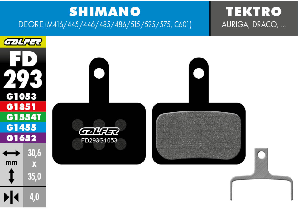 Galfer GALFER Brake Pad FD293 Performance "Shimano M4050/M486/M447/M395/Tektro Auriga/Drago", schwarz