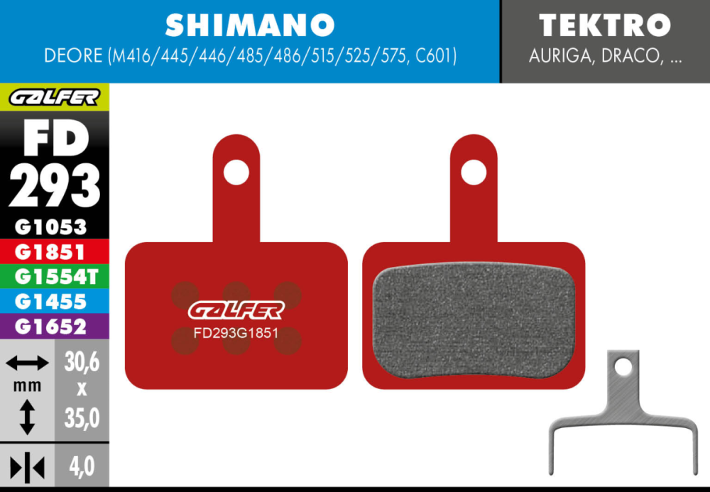 Galfer GALFER Brake Pad FD293 Advanced "Shimano M4050/M486/M447/M395/Tektro Auriga/Drago", rot