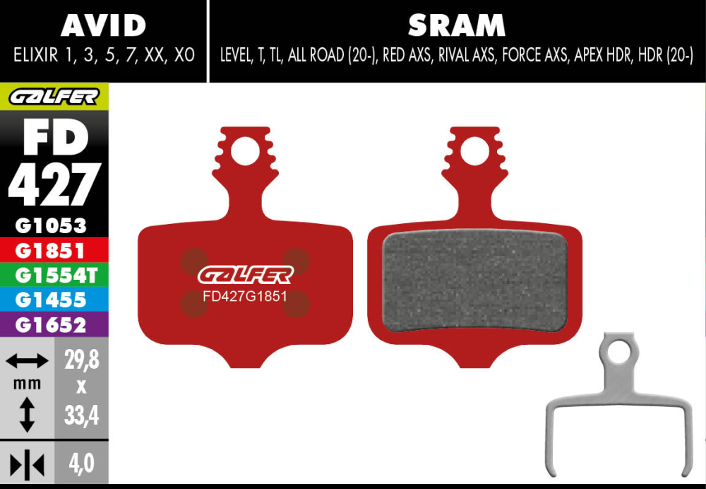 Galfer GALFER Brake Pad FD427 Advanced "Avid Elixir 1,3,R,CR,X.0,Mac,XX, rot