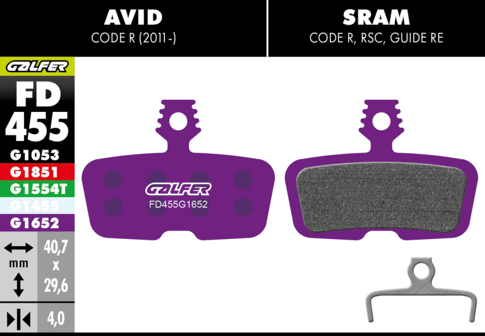 Galfer GALFER Brake Pad FD455 E-Bike "Avid Code 5,R ab 2011", violett