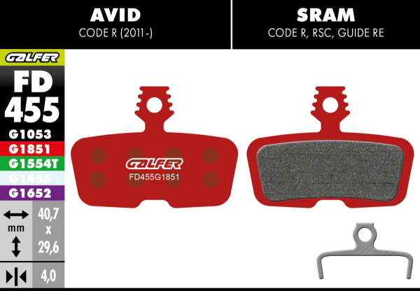 GALFER Brake Pad FD455 Advanced, Avid Code 5,R ab 2011, rot