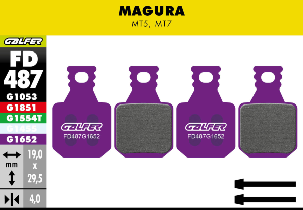 GALFER Brake Pad FD487 E-Bike, Magura MT5 / MT7, violett