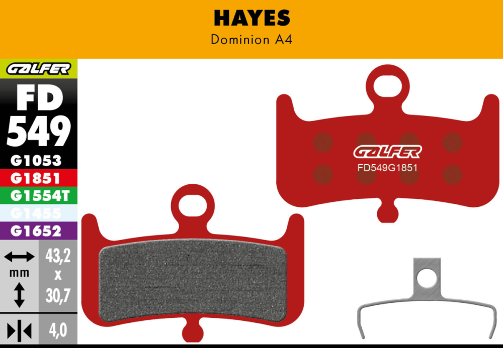 Galfer GALFER Brake Pad FD549 Advanced "Hayes Dominion A4", rot