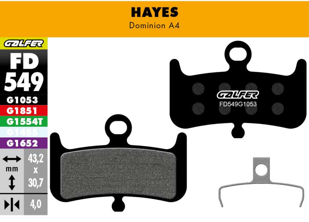Galfer GALFER Brake Pad FD549 Performance "Hayes Dominion A4", schwarz