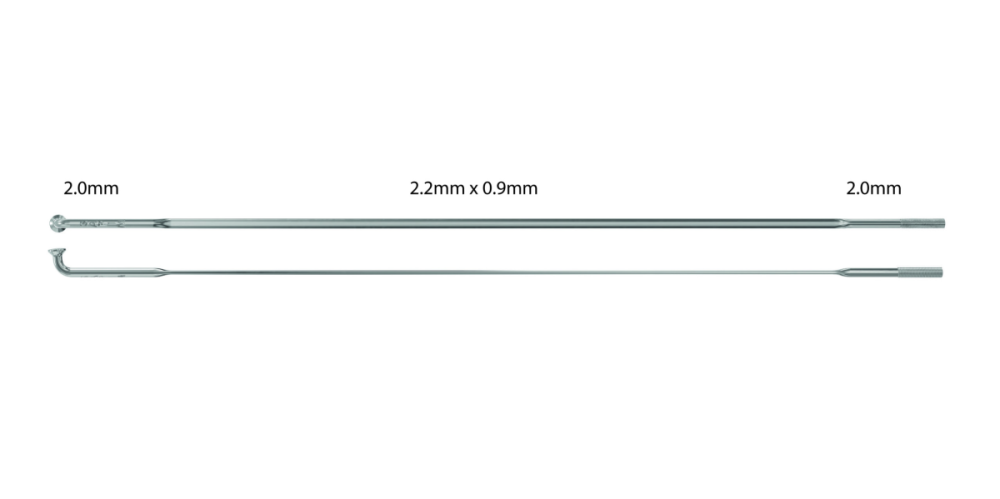 Sapim Speiche CX-Ray 2.0-(0.9x2.2)-2.0mm, Pack à 20 Stück mit Nippel Alu Polyax 14mm, silber