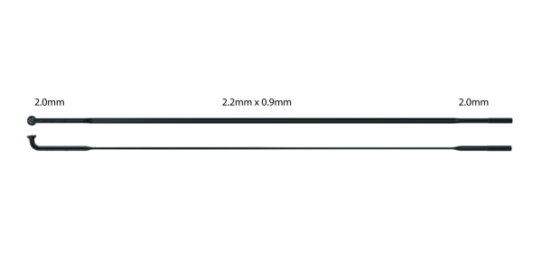 Sapim Speiche CX-Ray 2.0-(2.2x2.2)-2.0mm, Einzelstück, schwarz