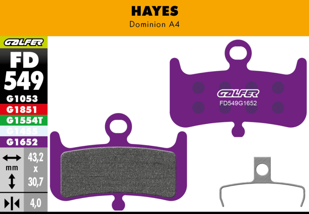 Galfer GALFER Brake Pad FD549 E-Bike "Hayes Dominion A4", violett