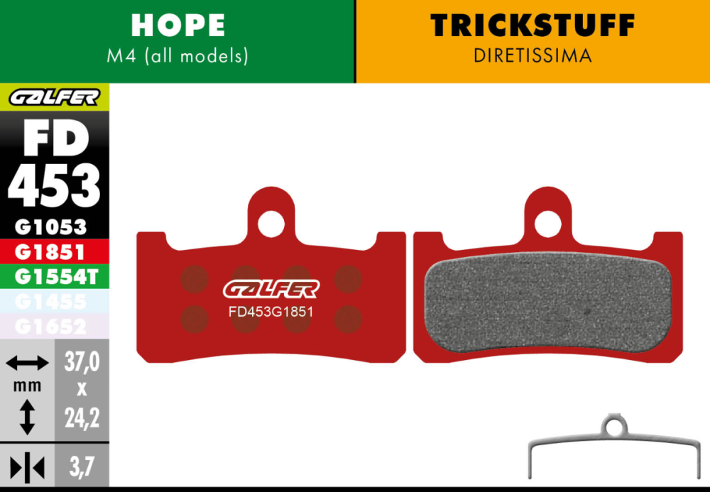 Galfer GALFER Bremsbacken FD453 Advance "Hope M4" "Trickstuff Diretissima bis Jg 2021", rot