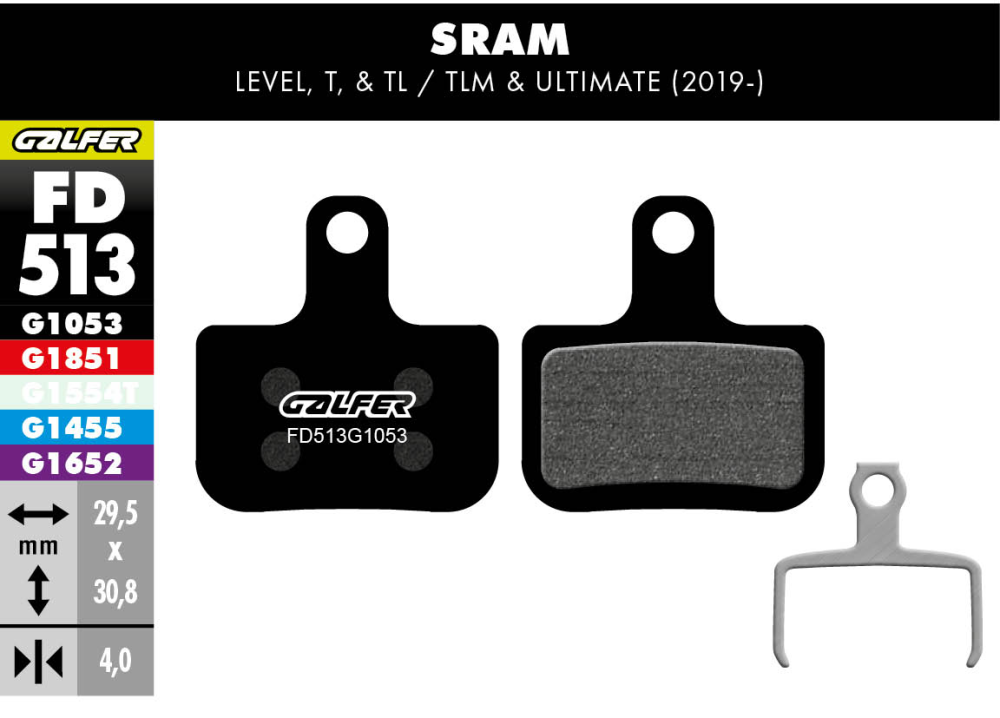 Galfer GALFER Brake Pad FD513 Performance "SRAM Level T, TL", schwarz