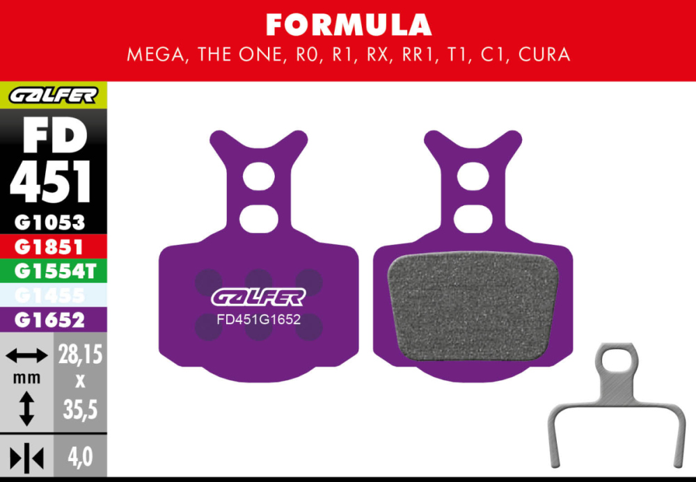 Galfer GALFER Brake Pad FD451 E-Bike "Formula The One / RO / R1 / RX / Mega", violett