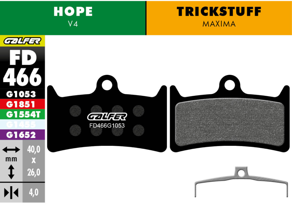 Galfer GALFER Brake Pad FD466 Performance "Hope V4" "TRICKSTUFF Maxima", schwarz