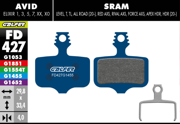 Galfer GALFER Brake Pad FD427 Road "Avid Elixir 1,3,R,CR,X.0,Mac,XX, blau