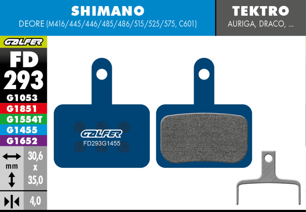 Galfer GALFER Brake Pad FD293 Road "Shimano M4050/M486/M447/M395/Tektro Auriga/Drago", blau