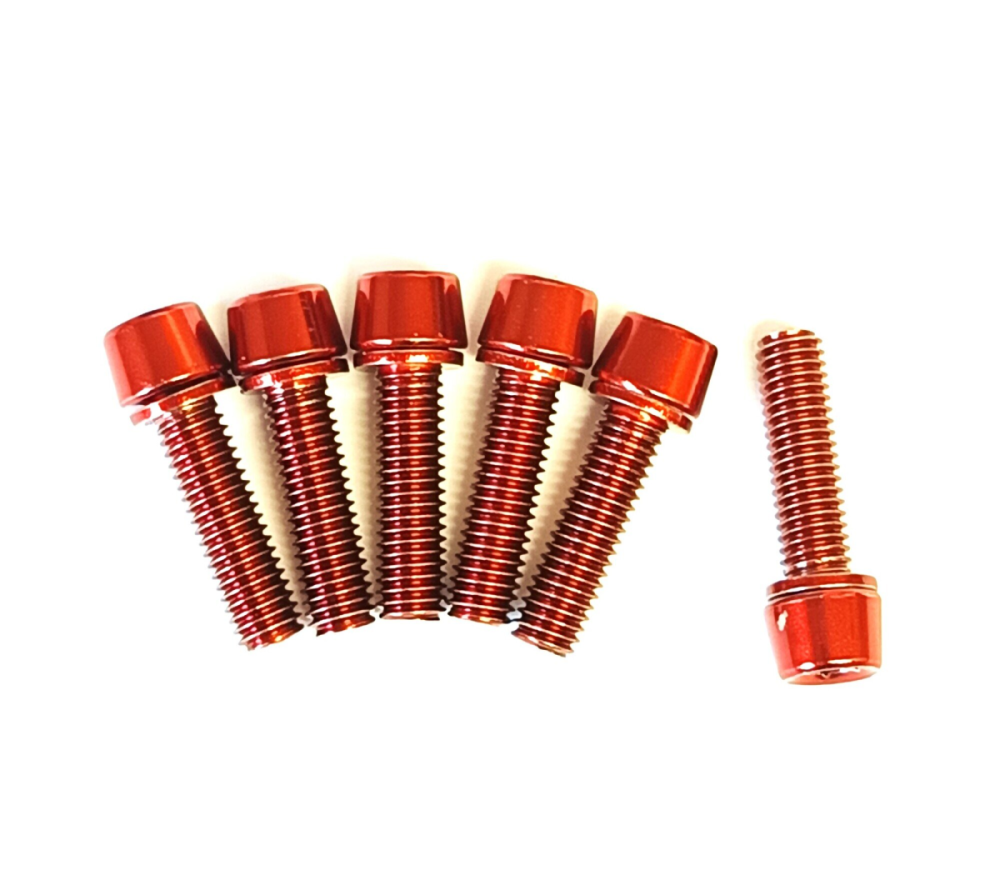 RideRace Vorbau Schrauben M5 x17mm, 6 Stück, rot, M5 x 17mm