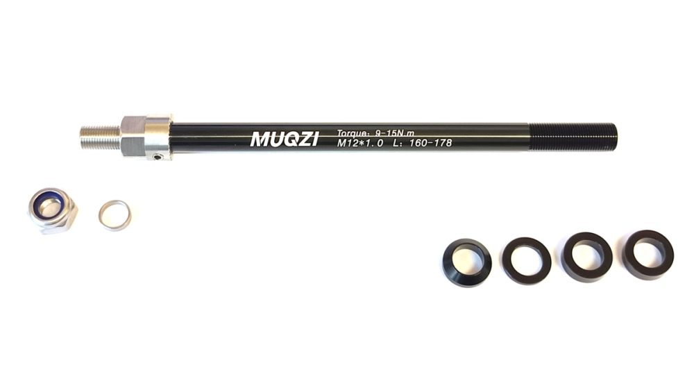 MUQZI Steckachse für Anhänger M12 x 1.0mm, Länge 160-178mm, schwarz