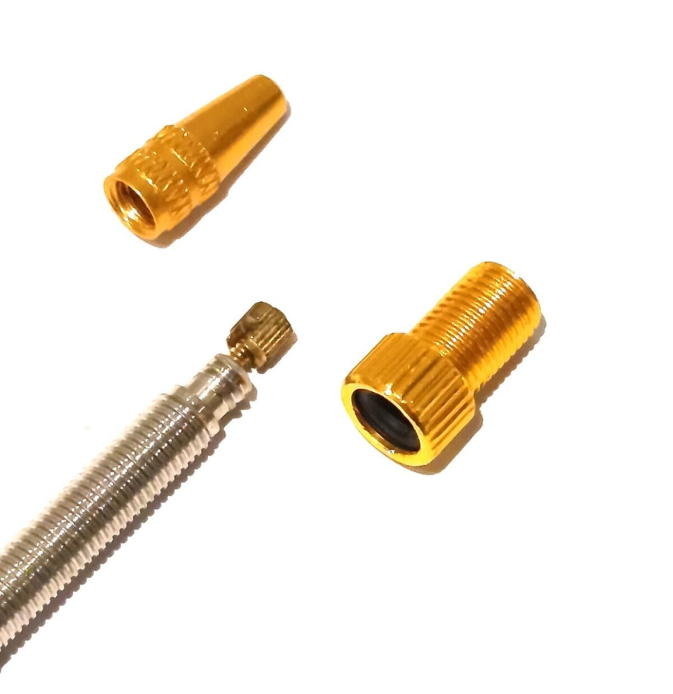 WIAN Bike and Parts Presta Ventil Set, Ventildeckel und Pumpaufsatz, gold