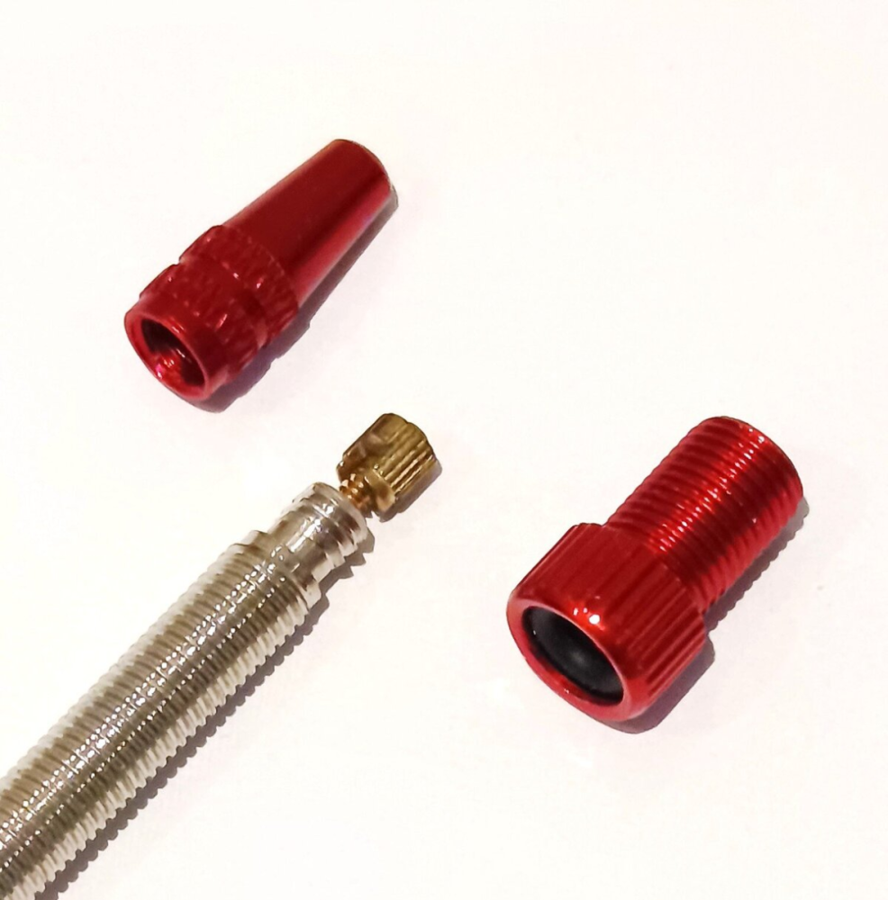 WIAN Bike and Parts Presta Ventil Set, Ventildeckel und Pumpaufsatz, rot