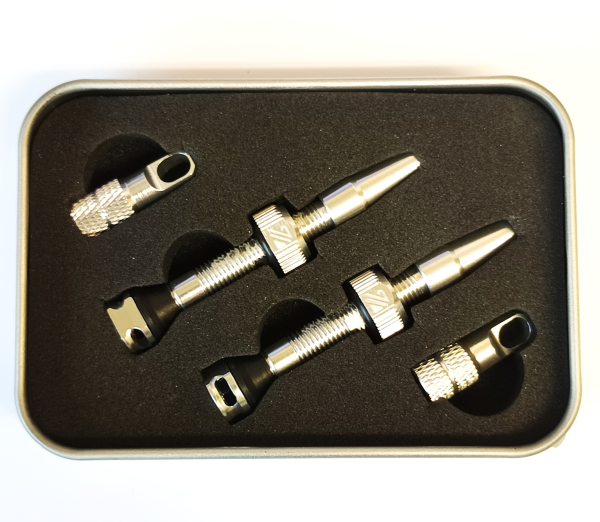 Bucklos 40mm Tubeless-Ventile aus Aluminium mit Presta Ventil silber