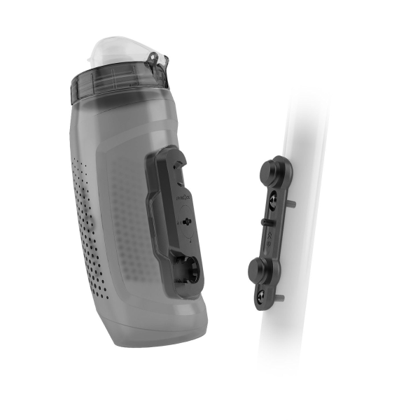 Fidlock TWIST Trinkflasche 590 ml mit Bottle Connector und TWIST Bike Base. Transparent Black.
