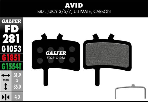 Galfer GALFER Brake Pad FD281 Performance "Avid Juicy 3,5,7 / Carbon / Ultimate / BB7", schwarz
