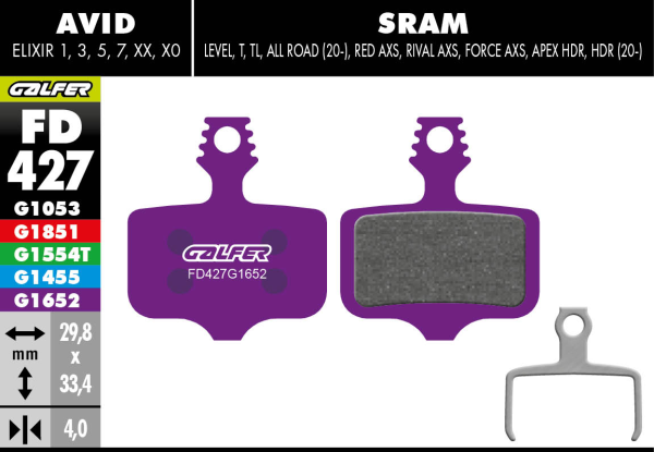 Galfer GALFER Brake Pad FD427 E-Bike "Avid Elixir 1,3,R,CR,X.0,Mac,XX, lila