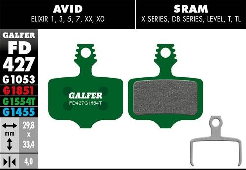 Galfer GALFER Brake Pad FD427 Pro "Avid Elixir 1,3,R,CR,X.0,Mac,XX, grün